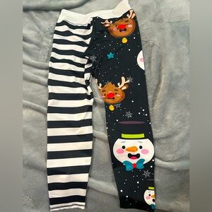 Festive Striped and Snowman Leggings-size Large